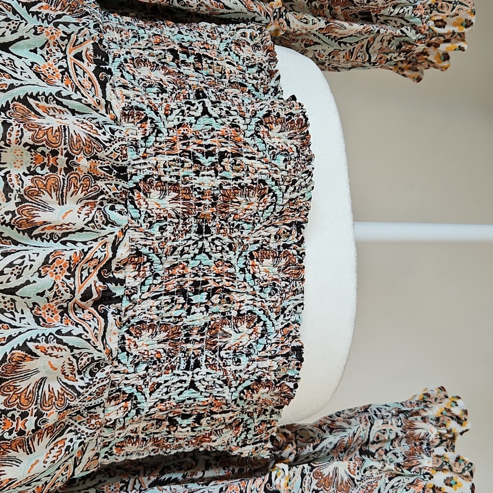 By Anthropologie XL Ruffle Wrap Smock Hem Paisley Blouse Top Boho Poet Romantic - Picture 6 of 11